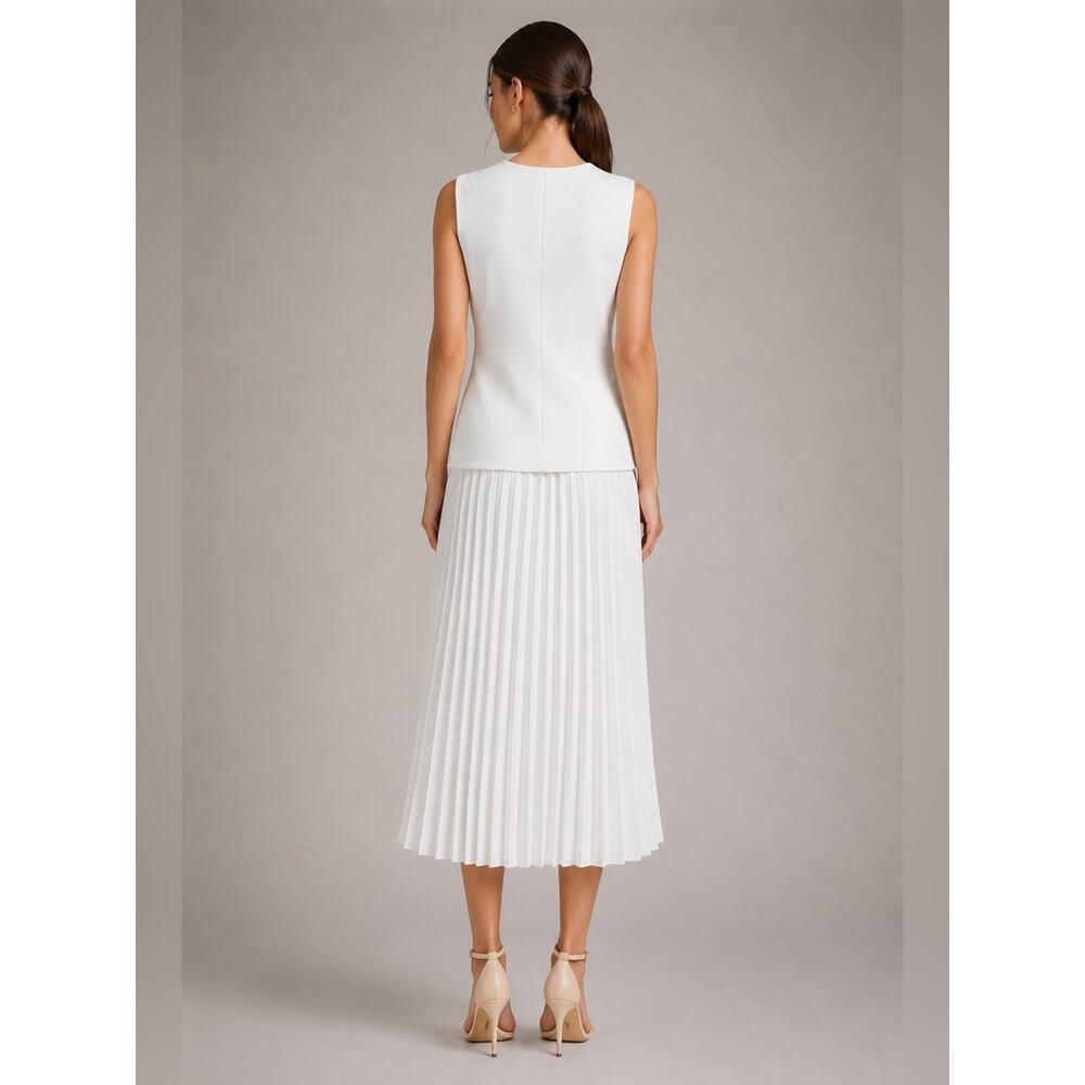 Derek Lam 10 Crosby White Pleated Mixed Media Midi Dress NWT Size 6 Designer - Picture 6 of 16